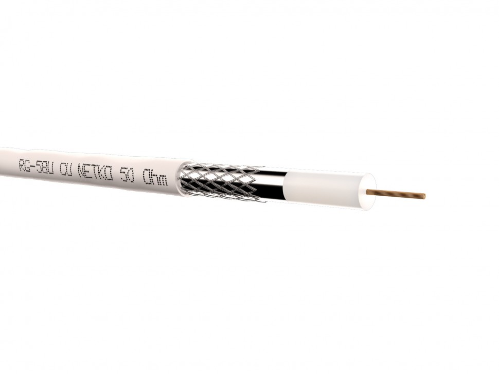 Кабель коаксиальный RG-58U Netko, 50 Ом (CU, оплетка 32 нити AL), белый (100м)